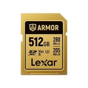 Lexar 512GB Armor Gold Uhs-Ii SDXC Memory Card IP68 R280/W210 (V60) - Picture 1 of 4