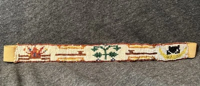 Vintage Native American Seed Beaded Woven Headband 23” Old Elasticity Design - Image 1 of 4