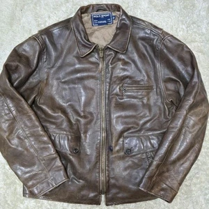 Polo Ralph Lauren Polo Deportivo Cuero Chaqueta de Vuelo Hombres Talla L Marrón VIN - Imagen 1 de 24