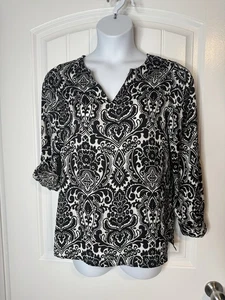 Blusa Ann Taylor Petite mediana con lengüeta enrollable cuello en V - Imagen 1 de 6