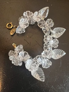 MIRIAM HASKEL bracelet Clear Glass Flowers , Beads, Leaves Small 6.5” SIGNED - Picture 1 of 5
