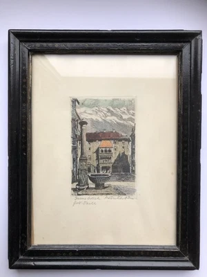 Radierung kolorierte Lithografie Innsbruck Brunnen Goldenes Dachl - Bild 1 von 4
