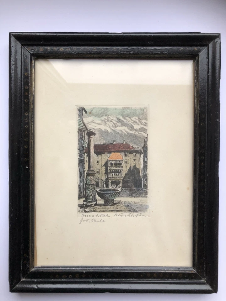 Radierung kolorierte Lithografie Innsbruck Brunnen Goldenes Dachl - Bild 1 von 4