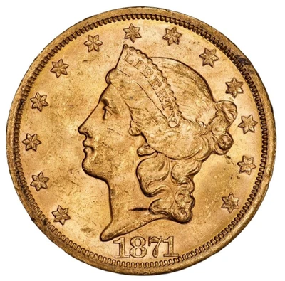 Moneda de oro Liberty 1871-S doble águila, graduación profesional MS62, Casa de la Moneda de San Francisco. Foto 1 de 4