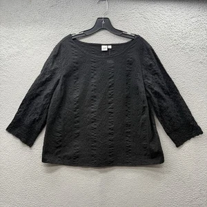 NWT GAP Black Eyelet Embroidered Top Blouse Crochet Trim 3/4 Sleeve Women Size L - Picture 1 of 11
