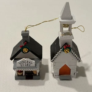 2 - Ornamenti villaggio Kurt Adler legno 1984 vintage chiesa negozio generale - Foto 1 di 12