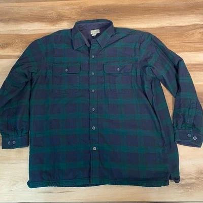 L.L. Camisa de franela forrada de vellón Bean para hombre XL Blackwatch tartán a cuadros verde azul Foto 1 de 4
