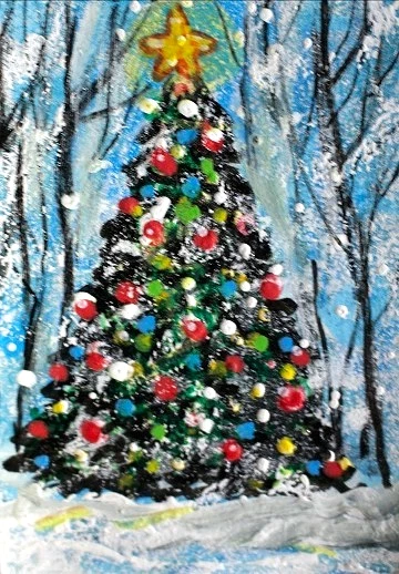 ACEO Pintura Original ÁRBOLES DE NAVIDAD Paisaje Invierno Nieve Vacaciones ATC ART Foto 1 de 1