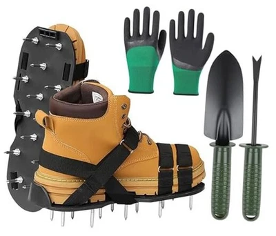 Zapatos de aireador de césped, zapatos de clavos para piso autonivelante, zapatos de aireador - negros Foto 1 de 4