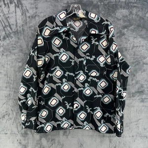 Vtg 60s 70s Disco Shirt Abstract Geometric Saturday Night Fever Mr Jan Men Large - Picture 1 of 16