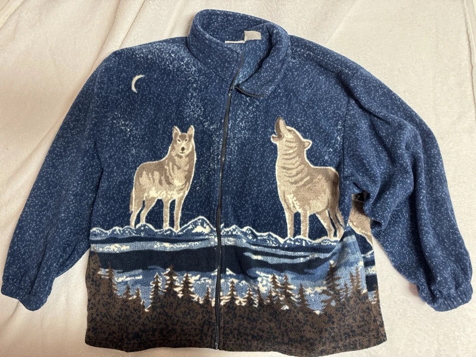 VTG Collections ETC All Around Wolf Print Full Zip Fleece Jacket Women's XL - Image 1 of 4