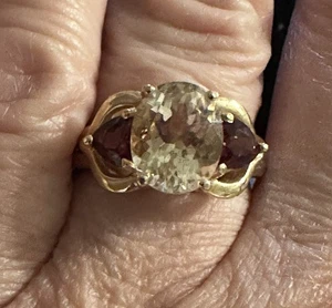 Yellow Citrine & Garnet 10k Gold Ring Sz 7.5 - Picture 1 of 7