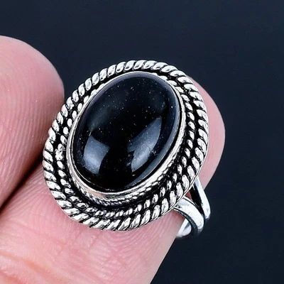 Anillo hecho a mano enchapado en plata 925 de ónix negro talla 7 de EE. UU. Foto 1 de 3