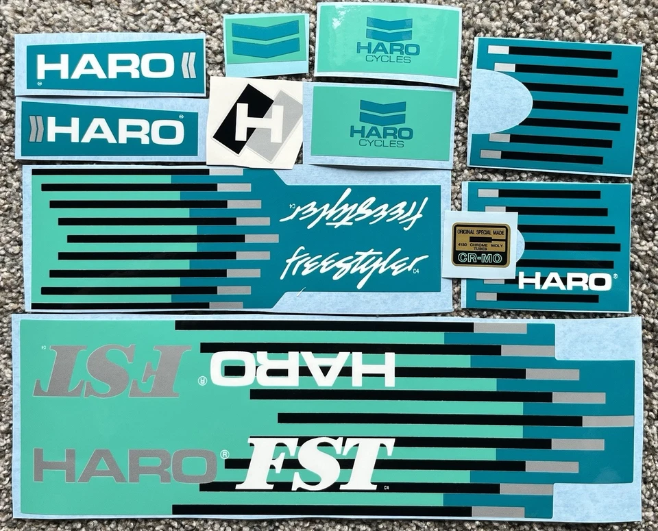 Oldschool BMX 1987-1988 FST FREESTYLER PEGATINAS/CALCOMANÍAS MARCO HORQUILLA VERDE AZULADO/COMO NUEVO Foto 1 de 1