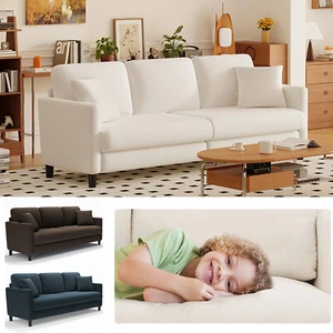 3 Sitzer Sofa Couch mit 2 Kissen Bequeme Teddy Fleece Sofas Loveseat Gästesofa - Bild 1 von 50
