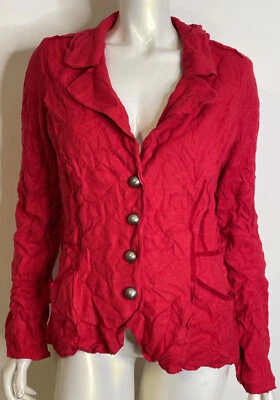 Chaqueta Blazer Alberto Makali Lana Roja Arrugada L Nueva con Etiquetas Cúpula Botón Frontal LS Foto 1 de 4