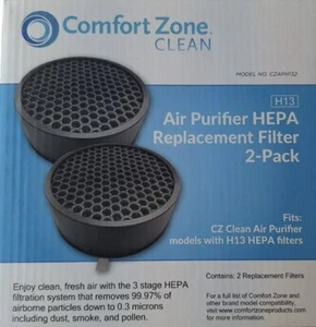 Comfort Zone Clean HEPA Filter CZAPH132 W Charcoal Pre-Filter Remove Smoke-1-2Pk - Picture 1 of 5