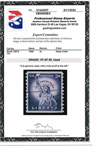 EXCELLENT SCOTT #1057a POSTALLY USED STATUE OF LIBERTY PSE CERT GRADED VF-XF 85 - Picture 1 of 3