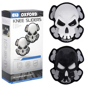 Oxford Skull Motorcycle Knee Sliders Track Race Motorbike Knee Pads White Black - Picture 1 of 9