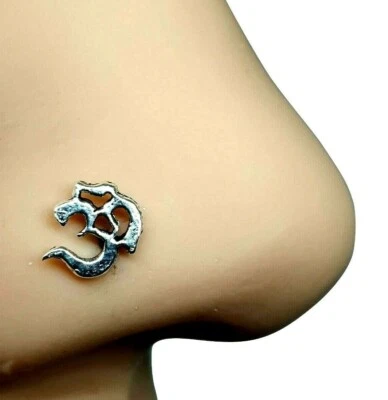 Om Nose Stud Piercing Sanscrito 22 g (0,6 mm) Argento 925 Fine Sfera Body Jew... - Immagine 1 di 4
