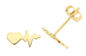 25% OFF 9CT HALLMARKED YELLOW GOLD POLISHED 8MM X 4MM HEARTBEAT STUD EARRINGS - Picture 1 of 5