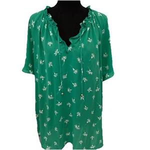 Blusa para mujer Liz Claiborne XXL cuello corbata dividido verde blanco floral $40 - Imagen 1 de 13
