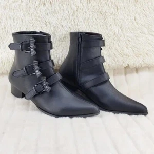 Botas góticas Wicked Warlock Winklepicker 3 hebilla de murciélago para hombre mate NY DEMONIA - Imagen 1 de 10