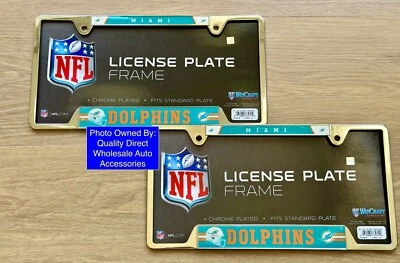 Miami Dolphins Chrome Metal License Plate Frame  ✅ AUTHENTIC NFL Best GIFT 🎁 - Image 1 of 4