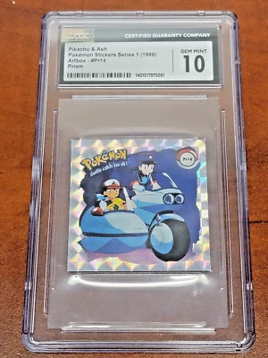 Pikachu & Ash 1999 Pokemon Stickers Series 1 Prism #Pr14 CGC 10 GEM MINT - Image 1 of 2