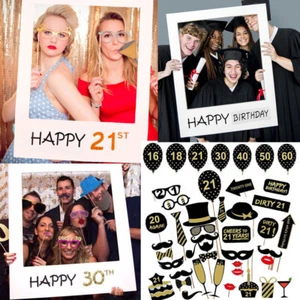 Photo Booth Props Frame 16/18/21/30/40/50/60/70th Happy Birthday Party Decor UK - Picture 1 of 39