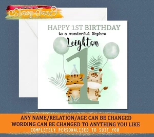 Personalised First Birthday Card Boy Son Nephew Grandson Animals 1st Safari Baby - Picture 1 of 1