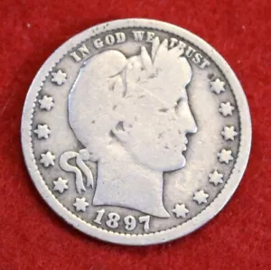 1897 Barber Quarter 90% Silver Coin BQ571 - Picture 1 of 2