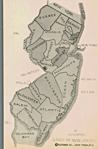 VIntage Postcard-Map of New Jersey showing 21 counties, NJ - Picture 1 of 2
