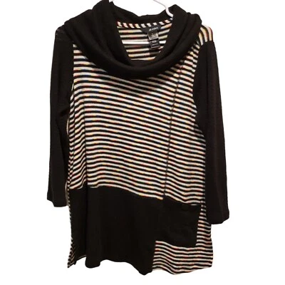 Suéter Artístico Colorido ALI MILES Talla Pequeña Para Mujer Capucha a Rayas Cuello Bolsillo  Foto 1 de 4