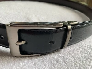 VTG Reversible Italian Leather Belt Mens 38 Black Oxblood Italy Silver Buckle - Picture 1 of 14