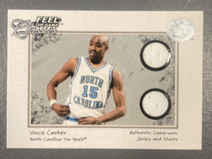 2001 VINCE CARTER GREATS OF THE GAME FEEL THE GAME CLASSICS DUAL JERSEY WHITE