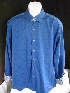 Robert Graham Blue/Black Geo-Design Cotton L/S w/Flip Cuffs Shirt 2XL Slim Fit - Picture 1 of 9