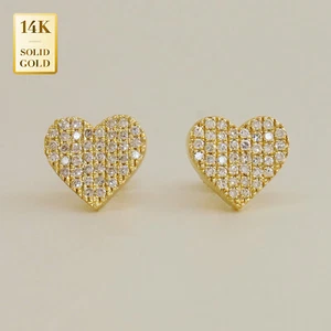 Pendiente Corazón Diamante 14K .21ctw, Micropavé Oro Sólido Real Natural Genuino - Imagen 1 de 9