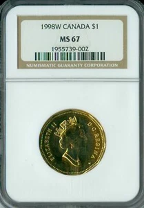 1998 W CANADA $1 LOON NGC MS67 2ND FINEST GRADED SPOTLESS * - Picture 1 of 2