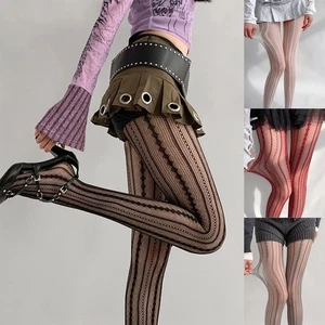Black Solid Hollow Out Plain Pantyhose Mesh Fishnet High Stockings Tights Women - Picture 1 of 29