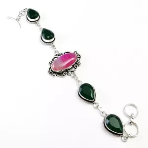Botswana Agate Emerald Lab Created Silver Plated Bracelet Jewelry Y807 - Picture 1 of 4