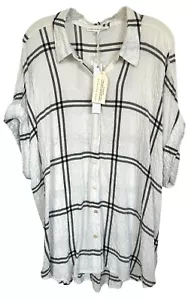 Jane & Delancey Women's Button Down Shirt Top Weave Effect Plus Size 2X White - Picture 1 of 8