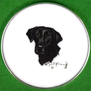 "Cyril Gorainoff handbemalt schwarz Labor Milchglas Untersetzer mit Sterling Rand" - Bild 1 von 4