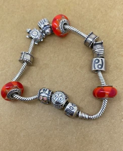 Pulsera Pandora de plata de ley 925, 11 dijes, inc. dijes de cristal de Murano. - Imagen 1 de 6