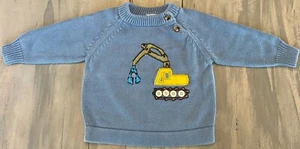 2006 GYMBOREE Dig Dig Dig Excavator Crawler Truck Appliqué Button Sweater 12-18M - Picture 1 of 4