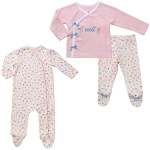 Asher & Olivia Baby Girl Twin Outfits Footed Pant Set Pajama -Newborn to 9 Month - Picture 1 of 7