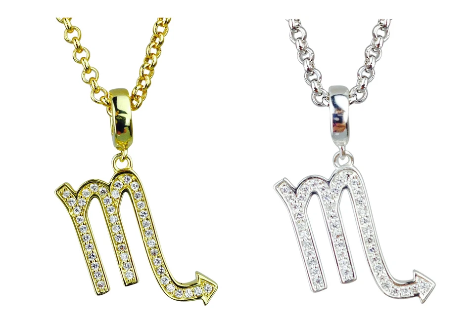 Scorpione Simbolo Dello Zodiaco Argento O Oro Placcato Ciondolo -horoscopes Star - Immagine 1 di 3