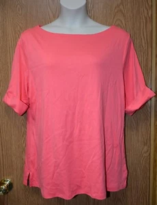 Womens Peony Coral Karen Scott Short Sleeve Shirt Size 1X NWT NEW - Picture 1 of 2