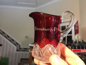 Antique Ruby stained glass souvenir cream pitcher creamer Ebensburg PA nice - Picture 1 of 12