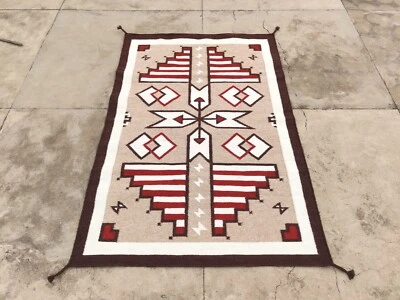 4x6 Ft Handwoven Wool Navajo Rug Southwestern Rug Native American Trible Rug - Image 1 of 4